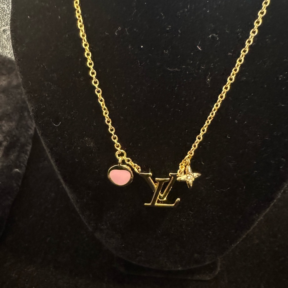 Louis Vuitton Gold Necklace with Pink and Gold Charms